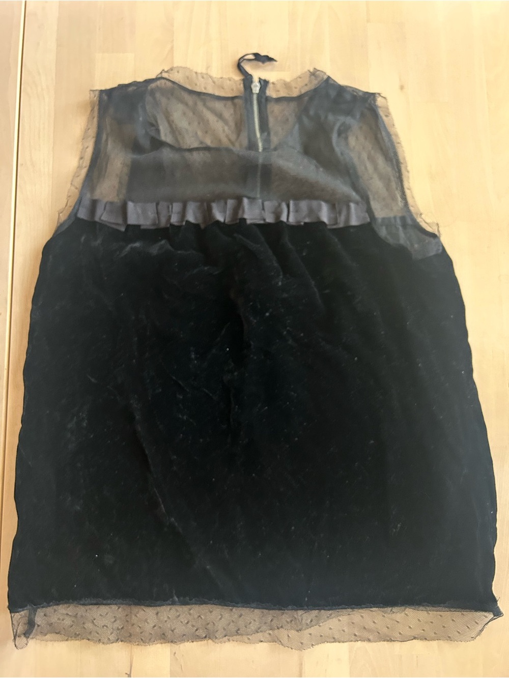 Black Velvet & Sheer Dot Yoke Dress